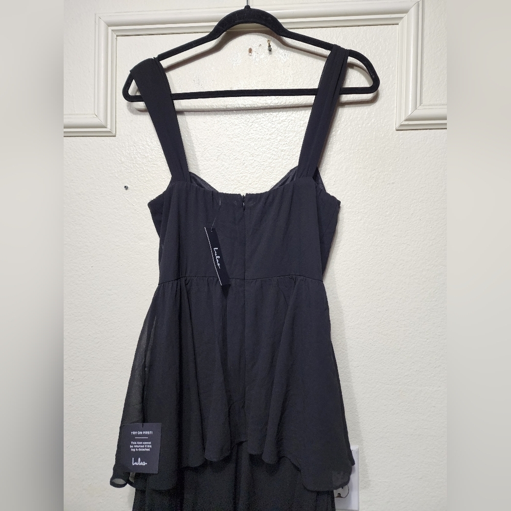 Lulus Carlynda Black Tiered Bustier Maxi Dress L Wedding Party Feminine NWT - Picture 9 of 10
